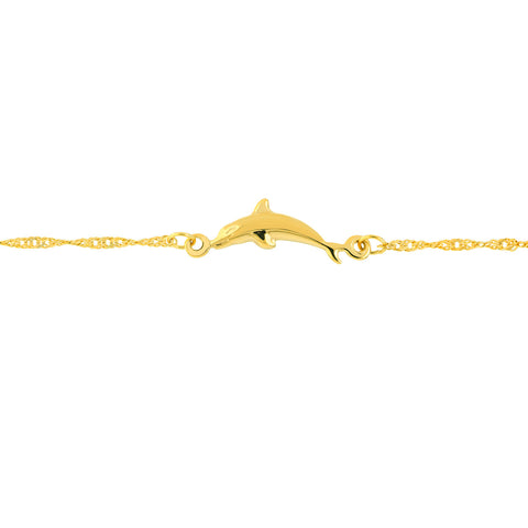 14k Yellow Gold Dolphin Trio Adjustable Anklet