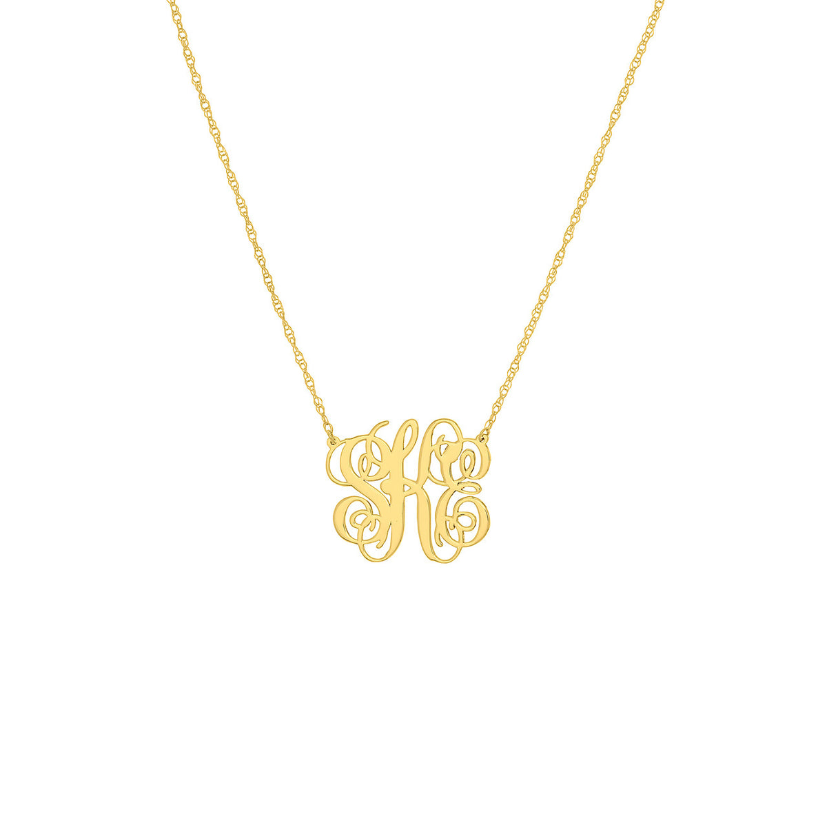 14k Yellow Gold Small Script Monogram Necklace