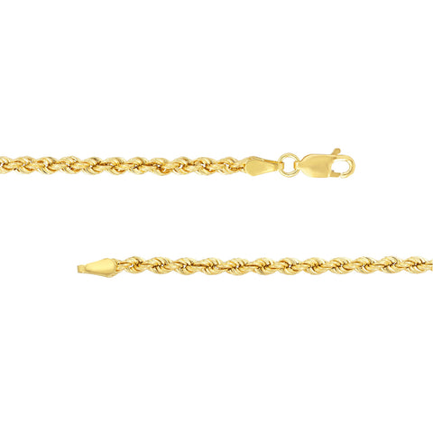 14k Yellow Gold Rope Chain Bracelet 2.9 mm