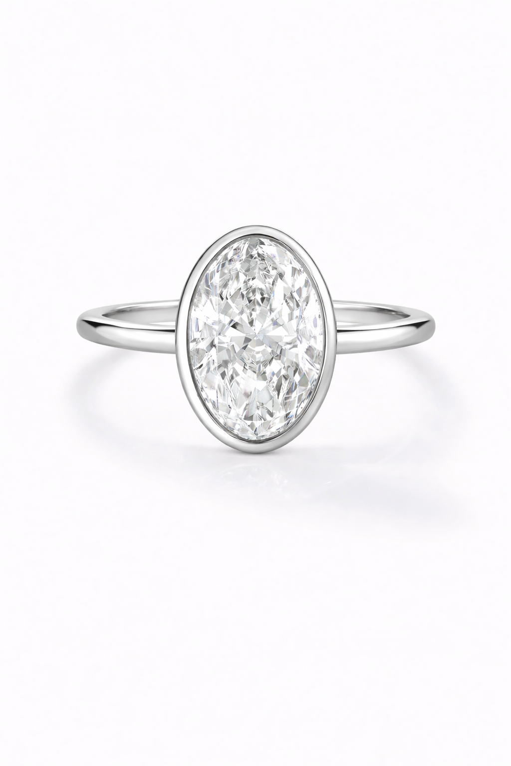 14k White Gold Oval Bezel Engagement Ring