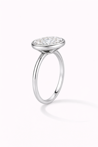 14k White Gold Oval Bezel Engagement Ring profile view
