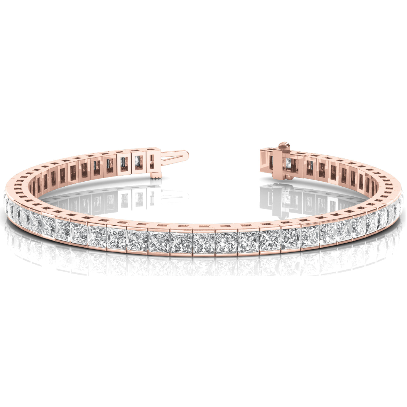 14k Rose Gold Princess Lab Grown Diamond Tennis Bracelet