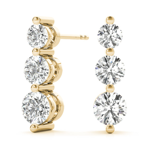 1 ctw Round Lab Grown Diamond Three-Stone Drop Earrings yellow gold