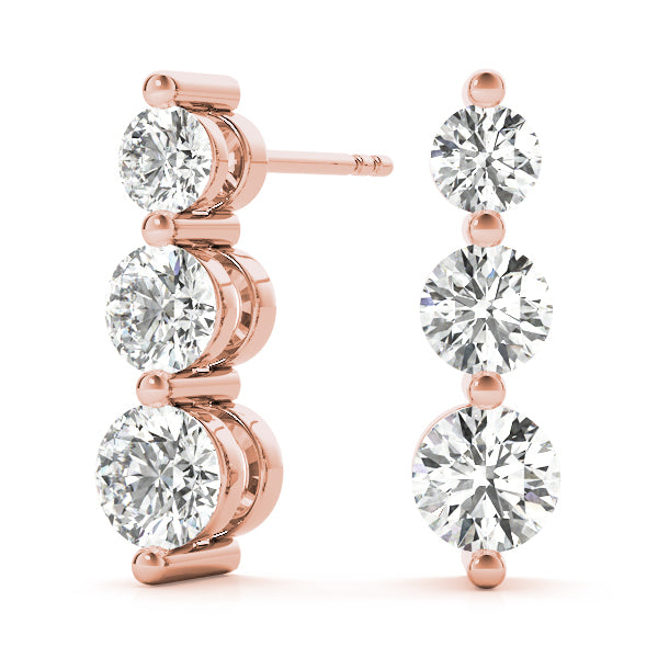 1 ctw Round Lab Grown Diamond Three-Stone Drop Earrings rose gold
