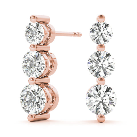 1 ctw Round Lab Grown Diamond Three-Stone Drop Earrings rose gold