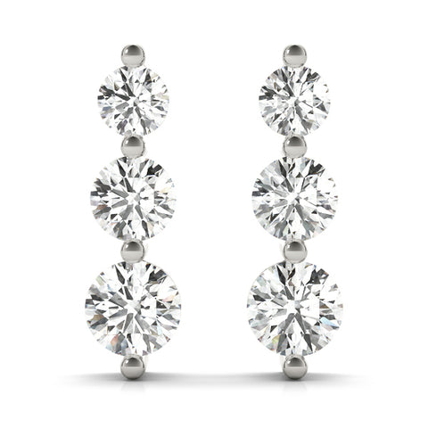 1 ctw Round Lab Grown Diamond Three-Stone Drop Earrings white gold