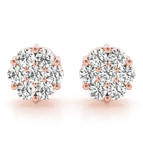 1 ctw Round Lab Grown Diamond Cluster Stud Earrings rose gold