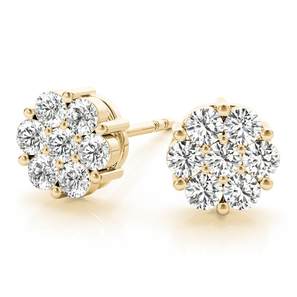 1 ctw Round Lab Grown Diamond Cluster Stud Earrings yellow gold