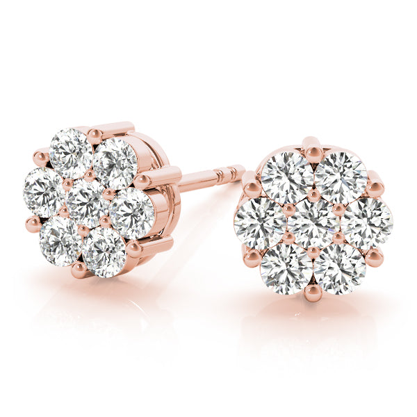 1 ctw Round Lab Grown Diamond Cluster Stud Earrings rose gold