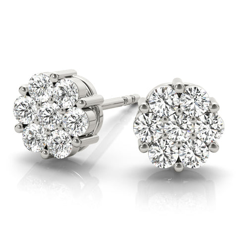 1 ctw Round Lab Grown Diamond Cluster Stud Earrings white gold