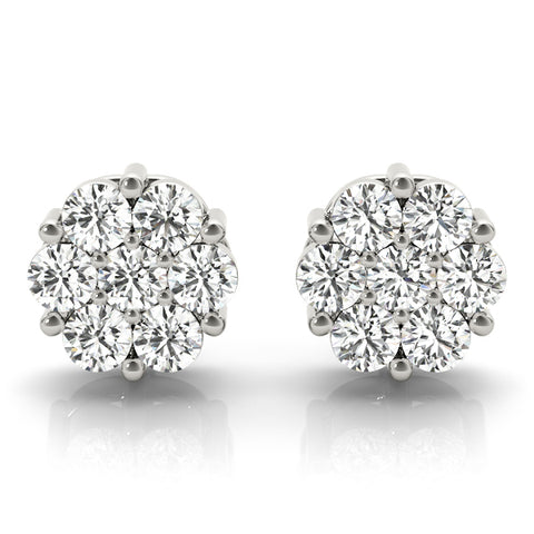 1 ctw Round Lab Grown Diamond Cluster Stud Earrings white gold