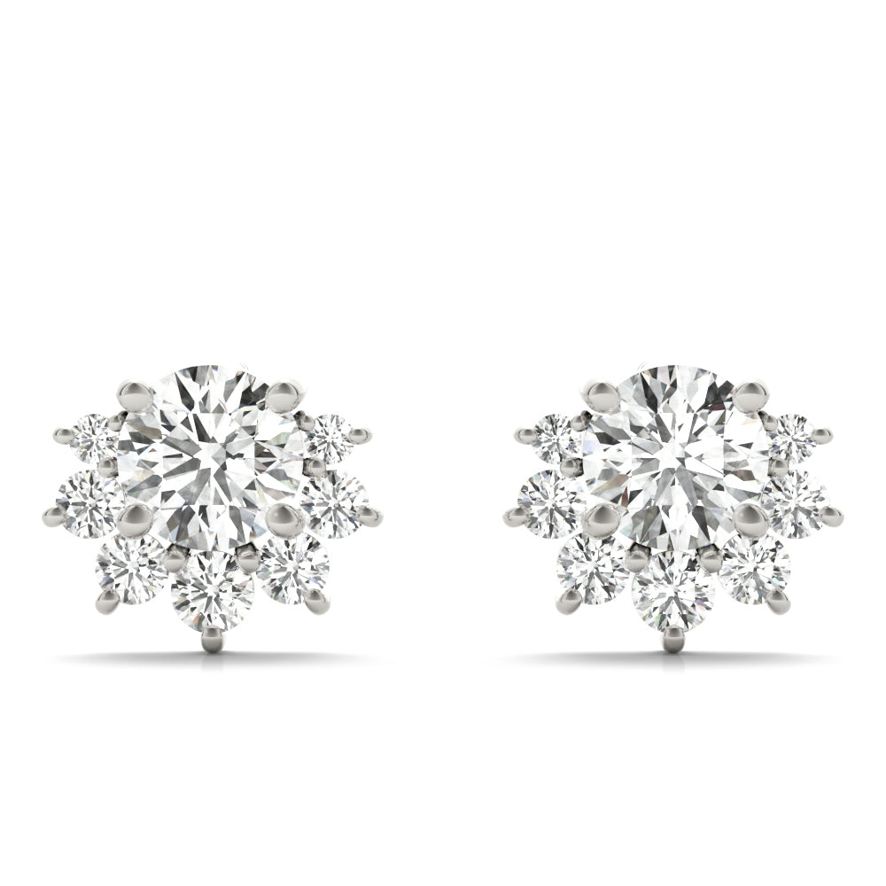 1 ctw Round Lab Grown Diamond Floral Fashion Earrings white gold