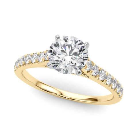 1 1/3 ctw Round Lab Grown Diamond Classic Pave Solitaire Engagement Ring with Side Stones in Yellow Gold