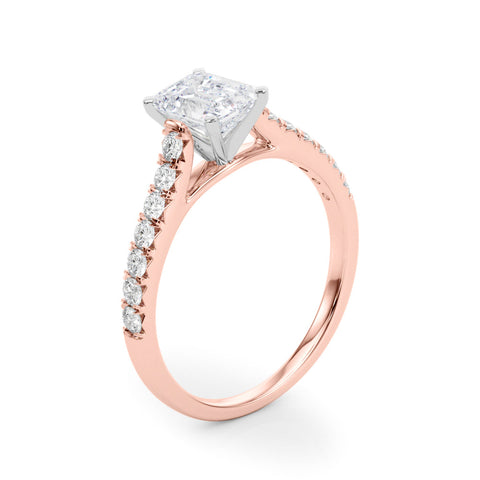 2 1/3 Emerald Lab Grown Diamond Classic Pave Solitaire Engagement Ring with Side Stones in rose gold