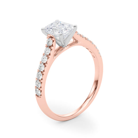 1 1/3 Emerald Lab Grown Diamond Classic Pave Solitaire Engagement Ring with Side Stones in rose gold