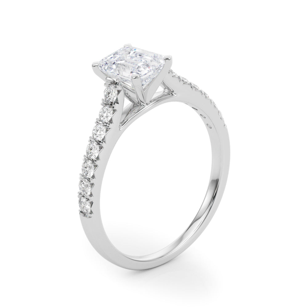 2 1/3 Emerald Lab Grown Diamond Classic Pave Solitaire Engagement Ring with Side Stones in white gold