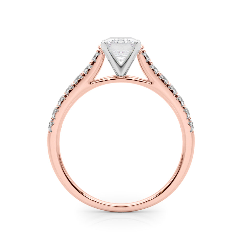 2 1/3 Emerald Lab Grown Diamond Classic Pave Solitaire Engagement Ring with Side Stones in rose gold