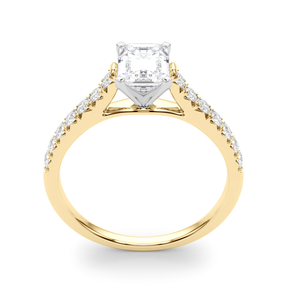 1 1/3 Emerald Lab Grown Diamond Classic Pave Solitaire Engagement Ring with Side Stones in yellow gold