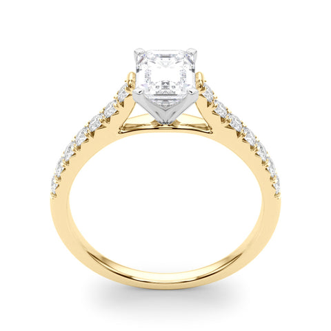 2 1/3 Emerald Lab Grown Diamond Classic Pave Solitaire Engagement Ring with Side Stones in yellow gold