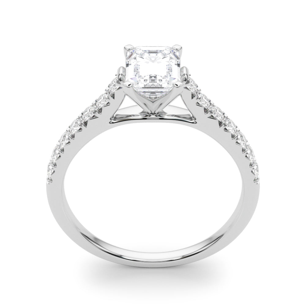 1 1/3 Emerald Lab Grown Diamond Classic Pave Solitaire Engagement Ring with Side Stones in white gold