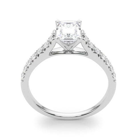2 1/3 Emerald Lab Grown Diamond Classic Pave Solitaire Engagement Ring with Side Stones in white gold