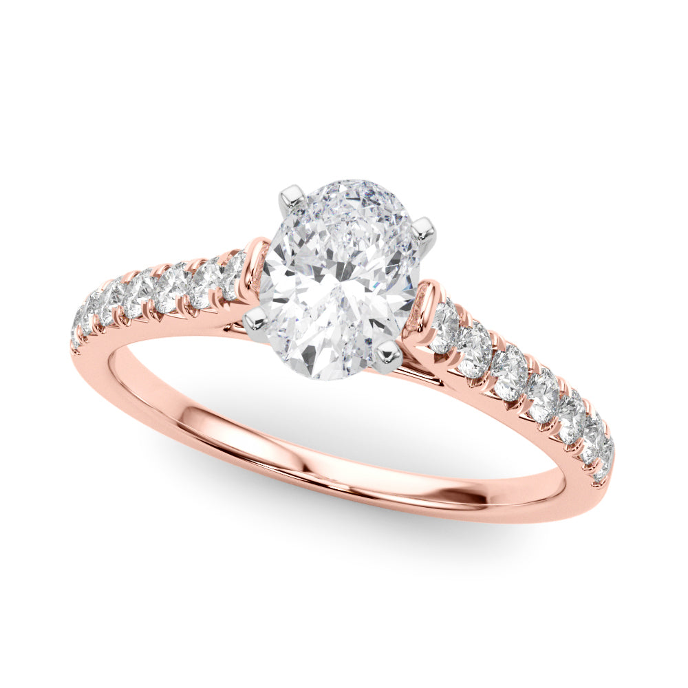 1 1/3 ctw Oval Lab Grown Diamond Classic Pave Solitaire Engagement Ring with Side Stones in rose gold