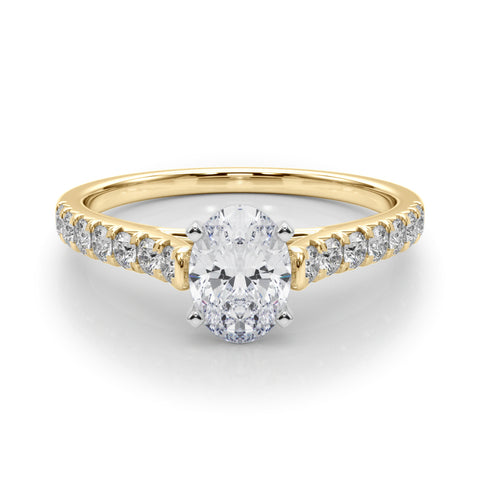 1 1/3 ctw Oval Lab Grown Diamond Classic Pave Solitaire Engagement Ring with Side Stones in yellow gold