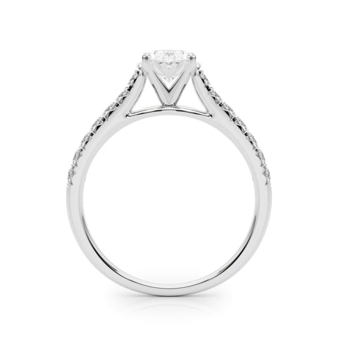 1 1/3 ctw Oval Lab Grown Diamond Classic Pave Solitaire Engagement Ring with Side Stones in White Gold