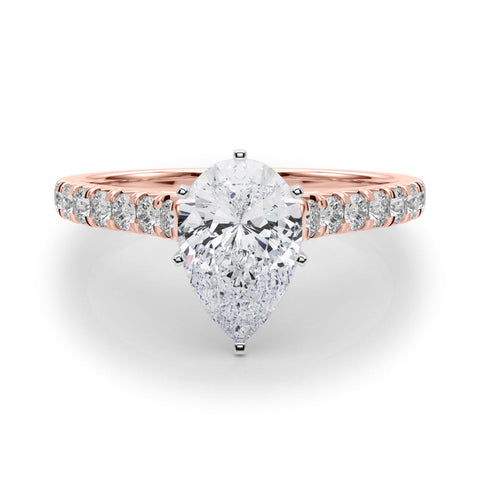 1 1/3 Pear Lab Grown Diamond Classic Pave Solitaire Engagement Ring with Side Stones in rose gold