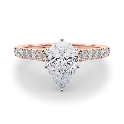 1 1/3 Pear Lab Grown Diamond Classic Pave Solitaire Engagement Ring with Side Stones in rose gold