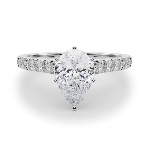 1 1/3 Pear Lab Grown Diamond Classic Pave Solitaire Engagement Ring with Side Stones in white gold