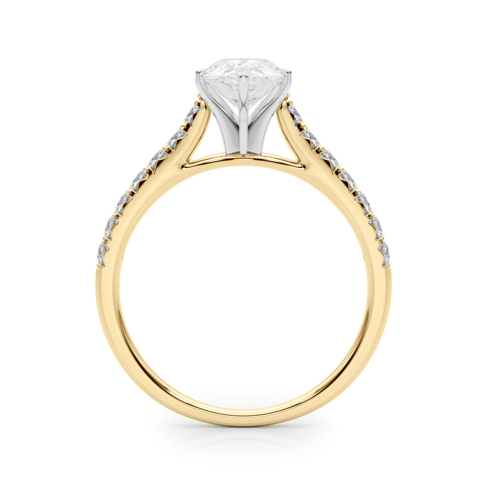 1 1/3 Pear Lab Grown Diamond Classic Pave Solitaire Engagement Ring with Side Stones in yellow gold