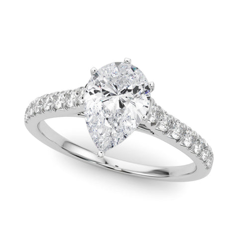1 1/3 Pear Lab Grown Diamond Classic Pave Solitaire Engagement Ring with Side Stones in white gold