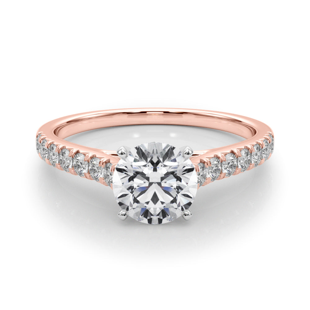 1 1/3 ctw Round Lab Grown Diamond Classic Pave Solitaire Engagement Ring with Side Stones in 14k Rose Gold
