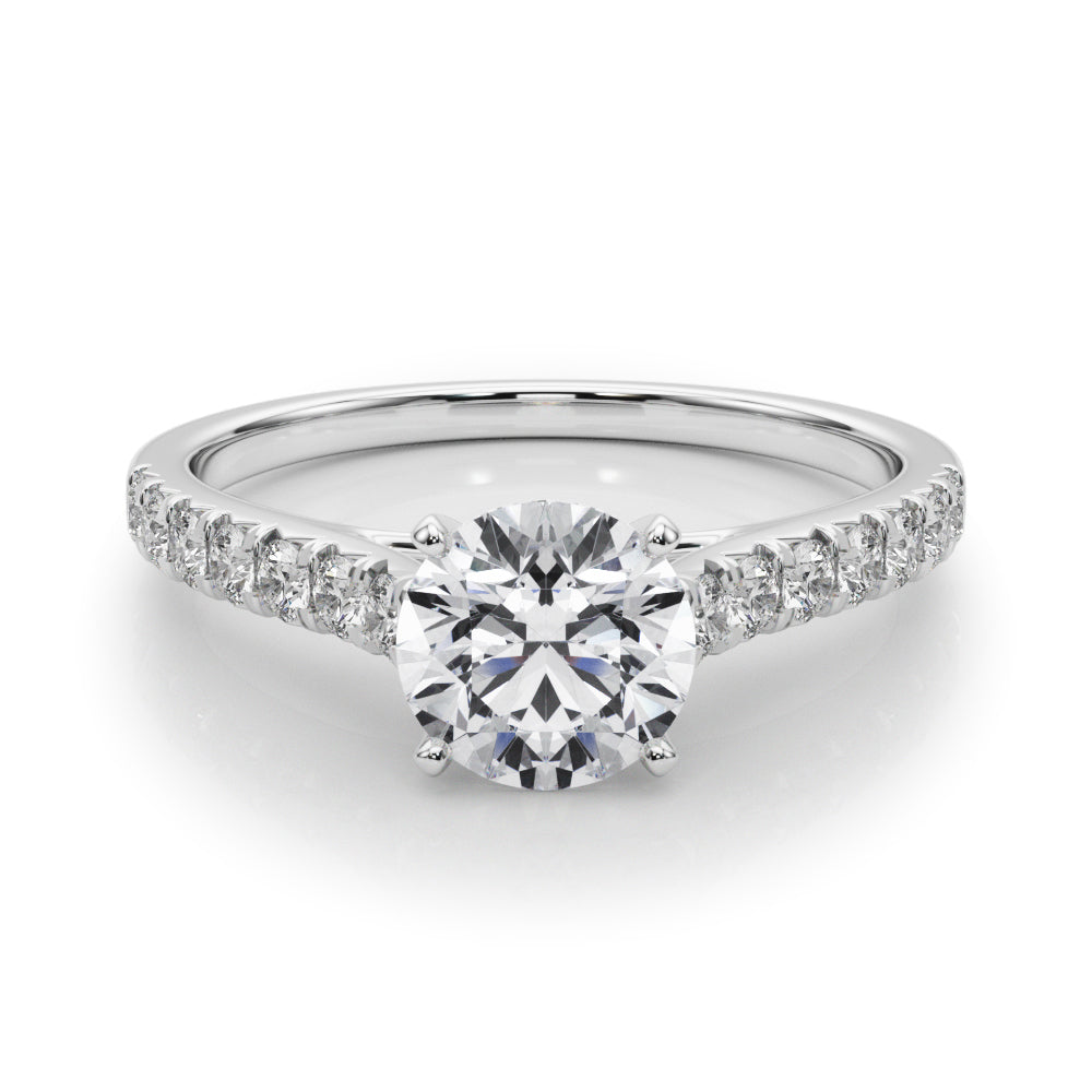 1 1/3 ctw Round Lab Grown Diamond Classic Pave Solitaire Engagement Ring with Side Stones white gold
