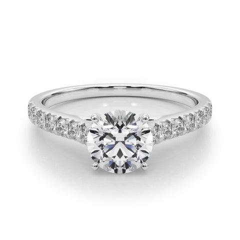 1 1/3 ctw Round Lab Grown Diamond Classic Pave Solitaire Engagement Ring with Side Stones white gold