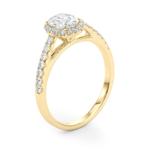 2 1/3 Ctw Oval Lab Grown Diamond Halo Pave Engagement Ring With Side Stones in Yellow Gold