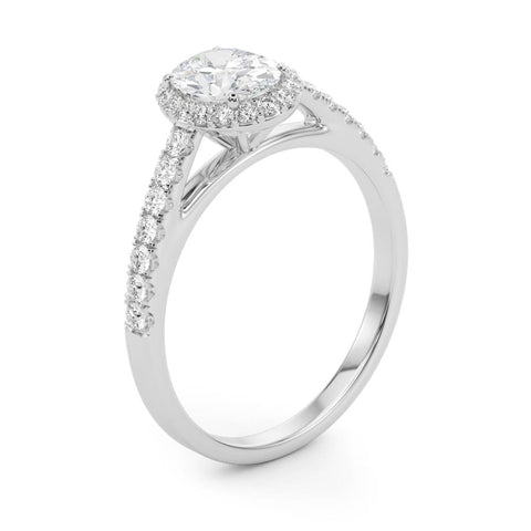 2 1/3 Ctw Oval Lab Grown Diamond Halo Pave Engagement Ring With Side Stones in White Gold