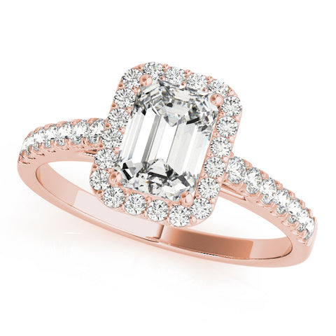 2 1/3 ctw Emerald Lab Grown Diamond Halo Pave Engagement Ring With Side Stones in Rose Gold