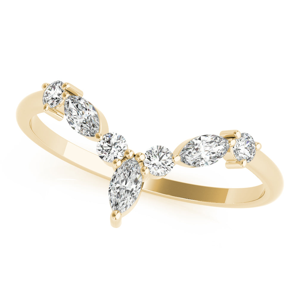 Contour Marquise and Round Diamond Wedding Band yellow gold