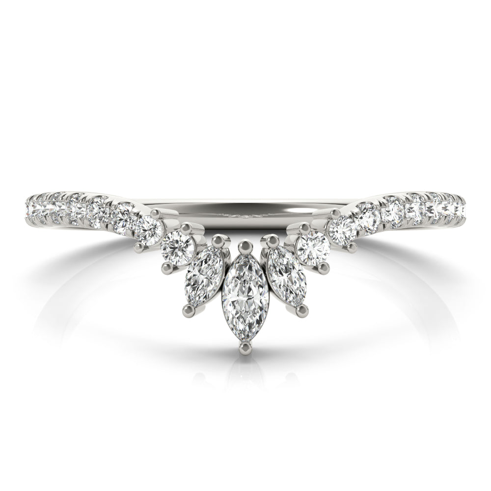Marquise and Round Diamond Contour Band white gold