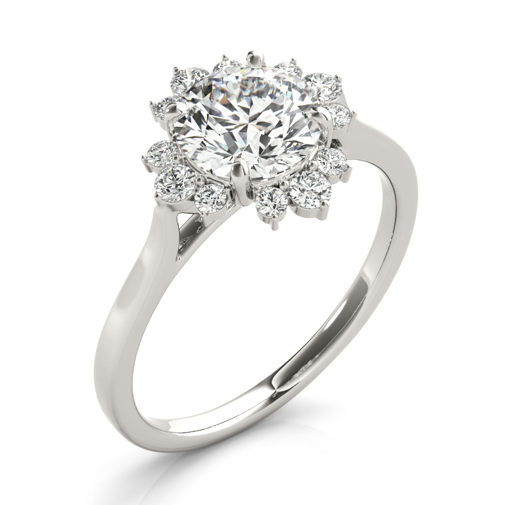 1 1/5 Ctw Round Center Lab Grown Diamond Floral Engagement Ring in White Gold