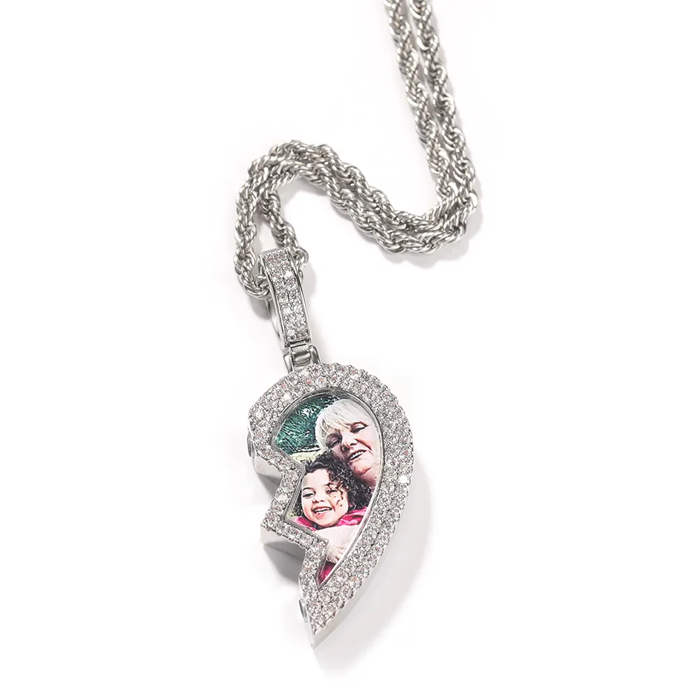 Heart Shaped Photo Pendant White Gold on rope chain