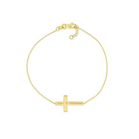14k Yellow Gold Sideways Cross Bracelet