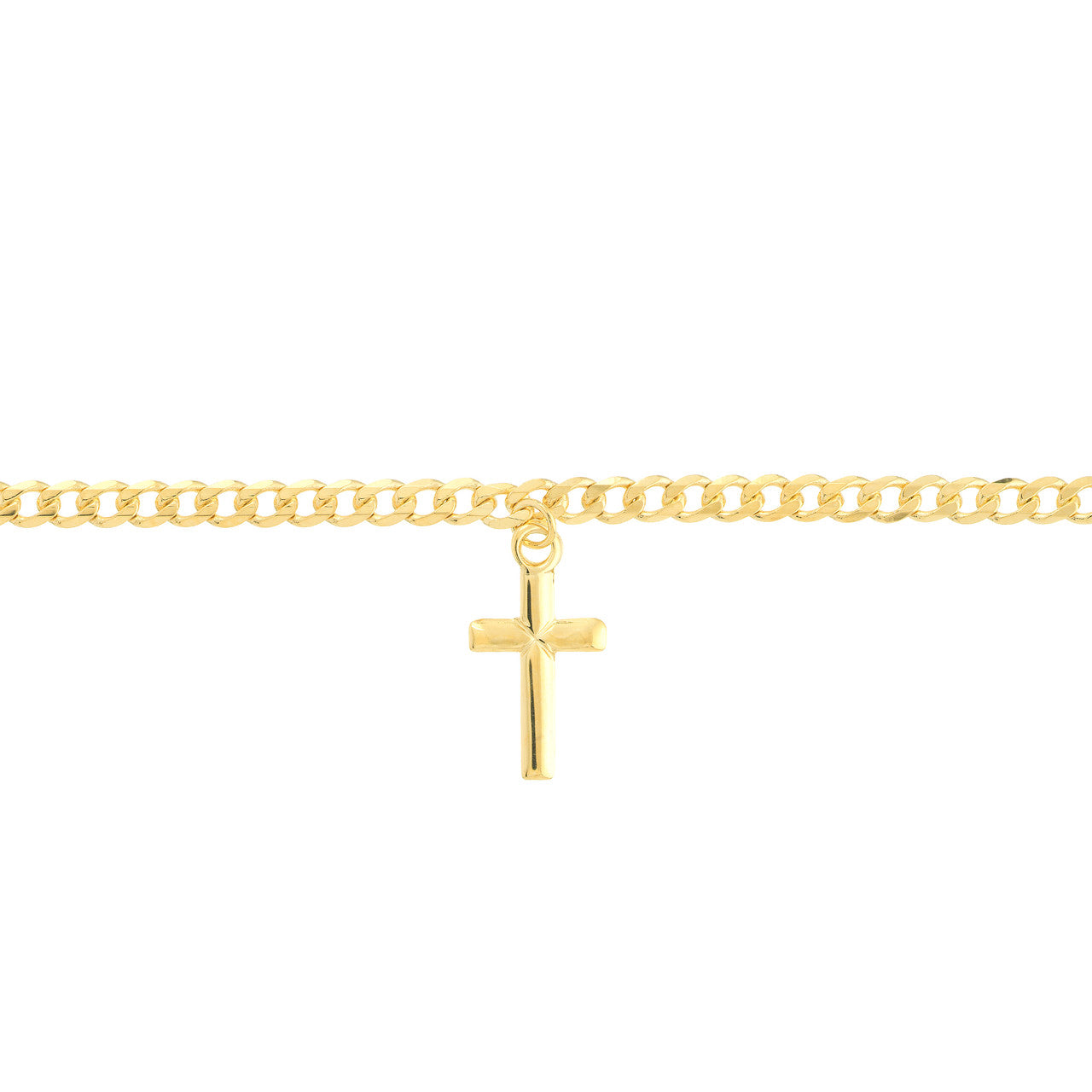 14k Yellow Gold Cross Dangle Curb Chain Bracelet