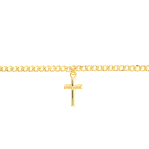 14k Yellow Gold Cross Dangle Curb Chain Bracelet