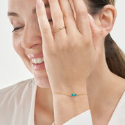 14k Gold Blue Enamel Evil Eye Bolo Bracelet