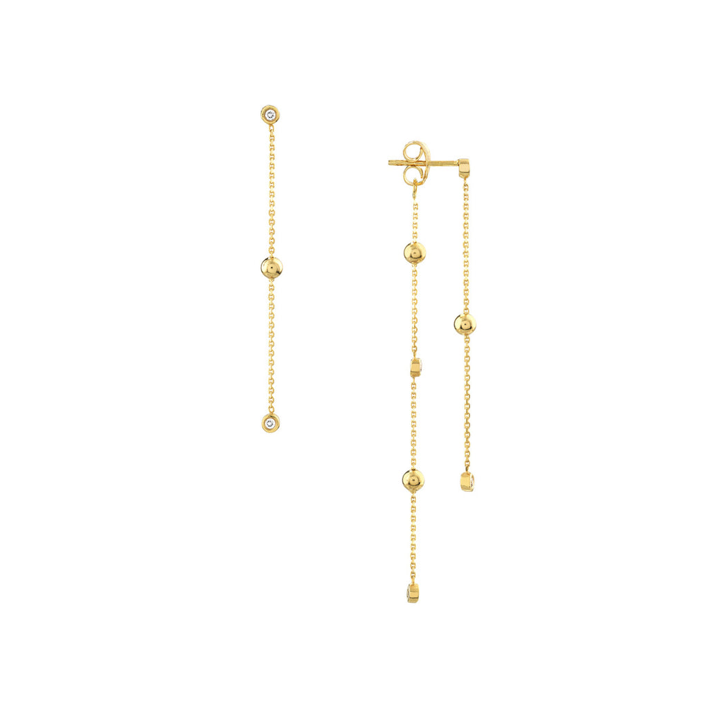 14k Gold Alternating Bezel Diamond Bead Front & Back Earrings