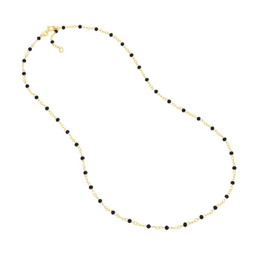 14k Gold Black Enamel Bead Piatto Chain