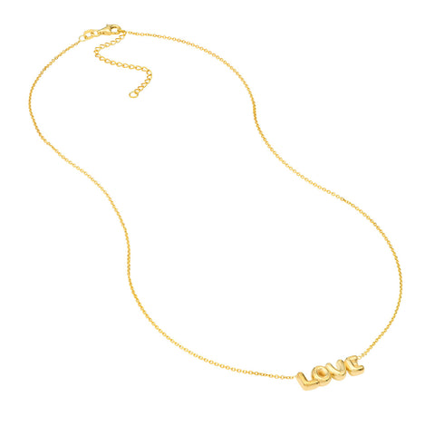 14k Yellow Gold Puff Love Pendant Necklace